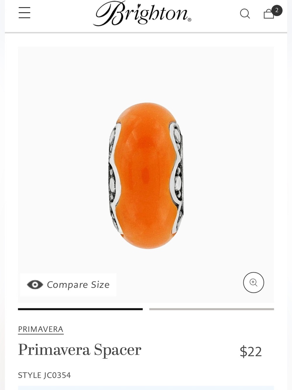 Brighton Primavera Spacer in Orange Resin bead with silver edges in floral motif - Picture 4 of 8